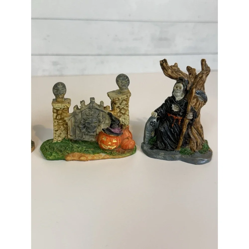 Halloween Miniature Figurines Lot of 4 Witch Mummy Graveyard Reaper